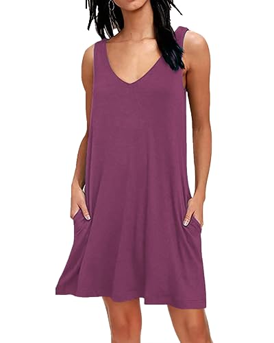 AUSELILY Sommerkleid Damen Ärmellose Strandkleid Leicht Swing Kleid V Ausschnitt Mini Kleid mit Taschen Mauve M AUSELILY Sommerkleid Damen Ärmellose Strandkleid Leicht Swing Kleid V Ausschnitt Mini Kleid mit Taschen Mauve M von AUSELILY