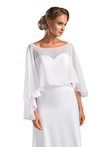 AUTTOGirl Damen Chiffon Schal Stola Hochzeit Bolero Umschlagtuch Brautkleid Festliche Abendkleid Elegant Weiß von AUTTOGirl