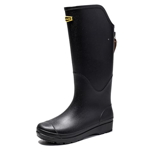 AUXDIQ Damen Gummistiefel Wasserdichter Regenstiefel Gummi Stiefel Gartenschuhe Schlupfstiefel Schwarz 38 EU von AUXDIQ