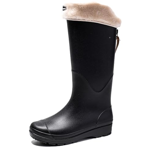 AUXDIQ Damen Gummistiefel Wasserdichter Regenstiefel Gummi Stiefel Gartenschuhe Schlupfstiefel Schwarz 39 EU von AUXDIQ