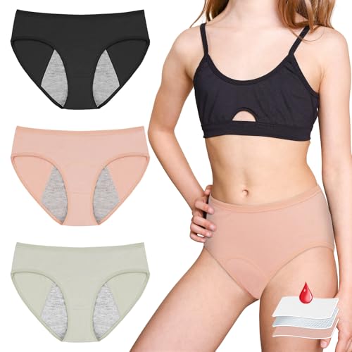 AUYAO Perioden Unterwäsche Mädchen 3Pcs Periodenslip Periodenunterschwäsche Snuggs 25ML Menstruationsunterwäsche Nur Die Periodenunterwäsche Set Unterhosen Menstruation Teenager (L-Schwarz/Rosa/Grau) AUYAO Perioden Unterwäsche Mädchen 3Pcs Periodenslip Periodenunterschwäsche Snuggs 25ML Menstruationsunterwäsche Nur Die Periodenunterwäsche Set Unterhosen Menstruation Teenager (L-Schwarz/Rosa/Grau) von AUYAO