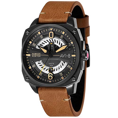 AVI-8 Hawker Hunter Herren-Armbanduhr 45mm Armband Leder Quarz AV-4057-04 von AVI-8