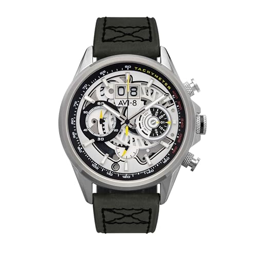 AVI-8 Herren 45mm Hawker Harrier Matador Chronograph Ivory Steel Japanische Quarz-Fliegeruhr mit echtem Lederarmband AV-4065-01 von AVI-8