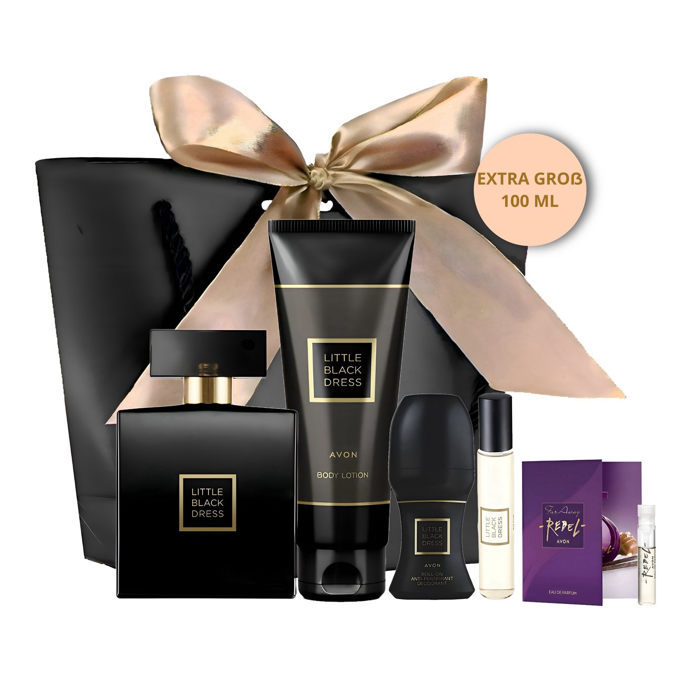 AVON Cosmetics Eau de Parfum LITTLE BLACK DRESS 100ml Taschenspray 10ml Lotion 125ml Deo 50 ml, 6-tlg., Zeitlose Eleganz, Exquisite Duftkomposition, Duftklassiker von AVON Cosmetics