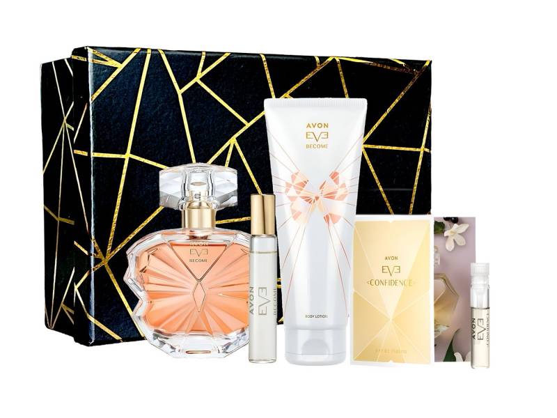 AVON Cosmetics Eau de Parfum BOX EVE BECOME 50ml Körperlotion 125ml Taschenspray 10ml Pflege, 5-tlg., Duft-Geschenkset, Dufterlebnis, Geschenkbox, Duft Probe von AVON Cosmetics