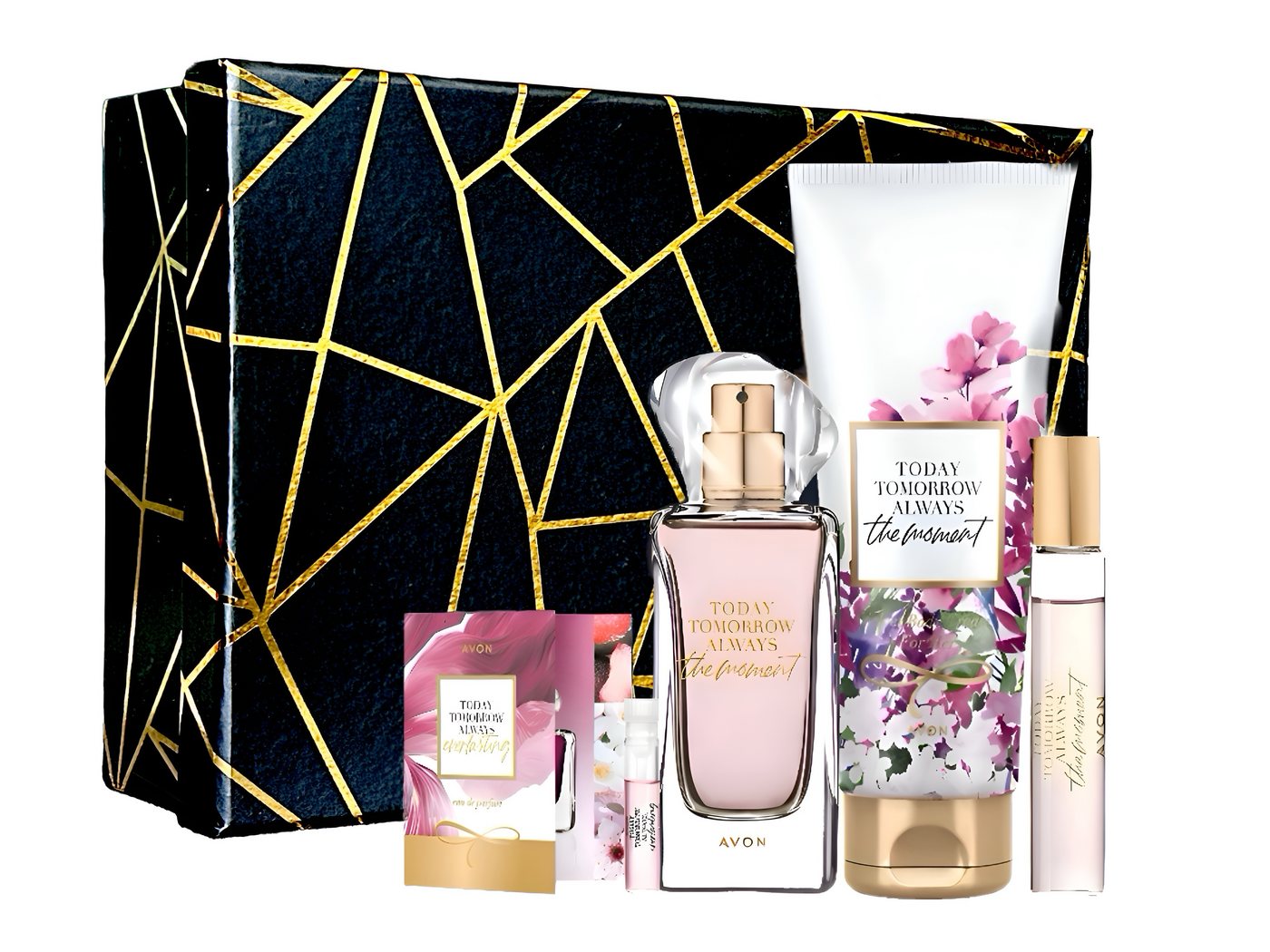 AVON Cosmetics Eau de Parfum BOX TTA THE MOMENT 50 ml Taschenspray Körperlotion 125ml Geschenkset, 5-tlg., Hautpflege, Today Tomorrow Always Serie, Luxusduft von AVON Cosmetics