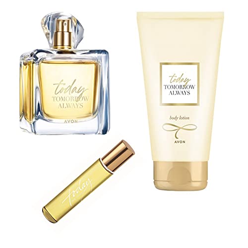Avon 3er Set TTA Today Serie Eau de Parfum 50ml, Bodylotion 150ml, Taschenspray 10ml für Damen neue Edition von Avon