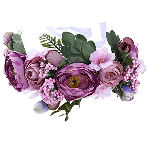 AWAYTR Blumen Stirnband Hochzeit Haarkranz Krone - Frauen Mädchen Blumenkranz Haare für Hochzeit Party(Lila + Rosa) von AWAYTR