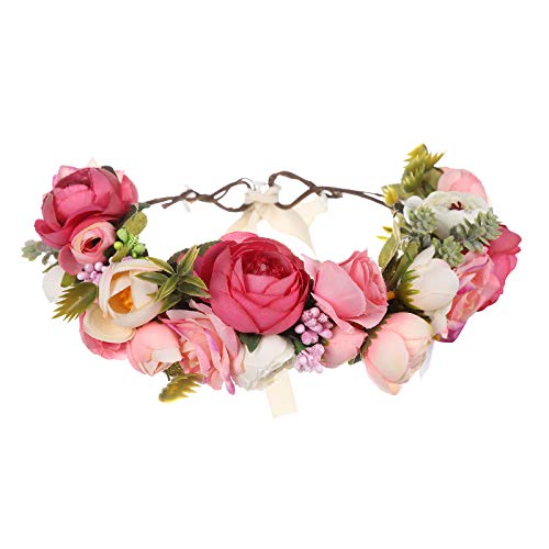 AWAYTR Blumen Stirnband Hochzeit Haarkranz Krone - Frauen Mädchen Blumenkranz Haare für Hochzeit Party (Rosa + Pfirsichrosa) von AWAYTR