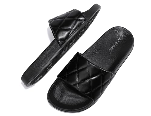 AX BOXING Badelatschen Damen Sommer Badeschlappen Schlappen Weich Badeschuhe Rutschfest Hausschuhe Slides Indoor Outdoor Größe 36-41 EU (Schwarz_05,36 EU) von AX BOXING