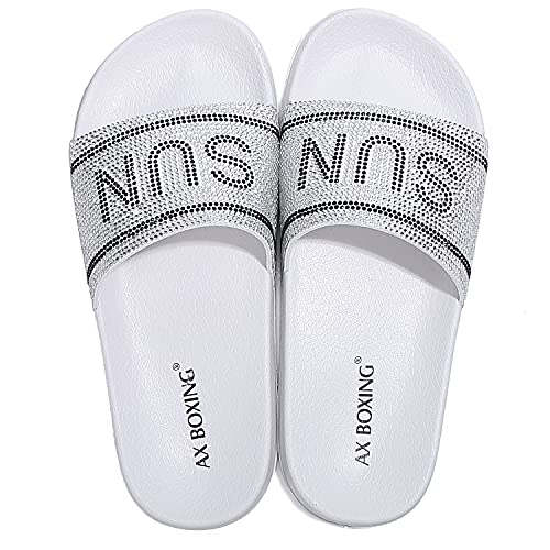 AX BOXING Badelatschen Damen Sommer Badeschlappen Schlappen Weich Badeschuhe Rutschfest Hausschuhe Slides Indoor Outdoor Größe 36-41 EU(Weiß_12,36 EU) von AX BOXING