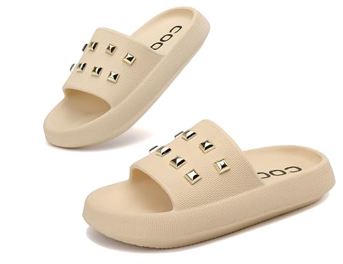 AX BOXING Badelatschen Damen Sommer Schlappen Rutschfest Plattform Badeschlappen Weich Hausschuhe Indoor Outdoor Slippers Größe 36-41 EU(Khaki,38 EU) von AX BOXING