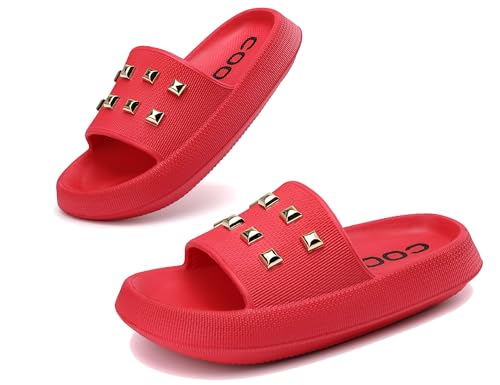 AX BOXING Badelatschen Damen Sommer Schlappen Rutschfest Plattform Badeschlappen Weich Hausschuhe Indoor Outdoor Slippers Größe 36-41 EU(Rot,36 EU) von AX BOXING