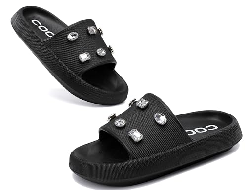 AX BOXING Badelatschen Damen Sommer Schlappen Rutschfest Plattform Badeschlappen Weich Hausschuhe Indoor Outdoor Slippers Größe 36-41 EU(Schwarz04,37 EU) von AX BOXING