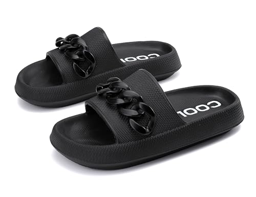 AX BOXING Badelatschen Damen Sommer Schlappen Rutschfest Plattform Badeschlappen Weich Hausschuhe Indoor Outdoor Slippers Größe 36-41 EU(Schwarz03,37 EU) von AX BOXING