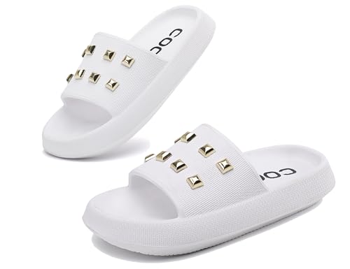 AX BOXING Badelatschen Damen Sommer Schlappen Rutschfest Plattform Badeschlappen Weich Hausschuhe Indoor Outdoor Slippers Größe 36-41 EU(Weiß,40 EU) von AX BOXING