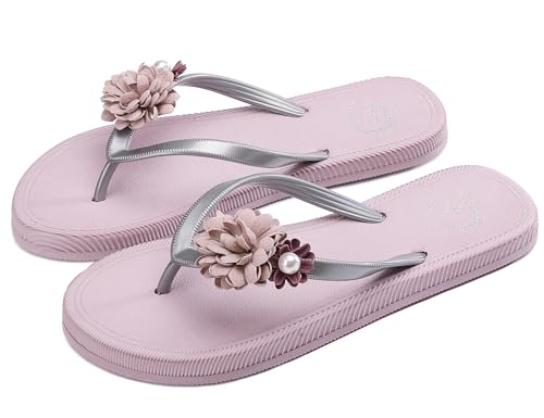 AX BOXING Flip Flops Damen Sommer Flach Zehentrenner Blumen Badelatschen Rutschfest Badeschlappen Indoor Outdoor Hausschuhe Größe 36-41 EU (Rosa_04,36 EU) von AX BOXING