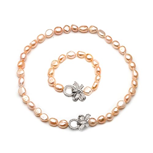 AXHNGUQB Ketten für Damen Barock 925 Silber Weiß Natürliche Süßwasserperlen Schmucksets Echte Perlenkette Armband Schmucksets erfüllen (Size : White pearl set) von AXHNGUQB