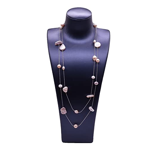 AXHNGUQB Ketten für Damen Barocke Perlenpulloverkette, lange Kleiderkette, Farbe unregelmäßige Barockperle, lange Damenkette erfüllen von AXHNGUQB