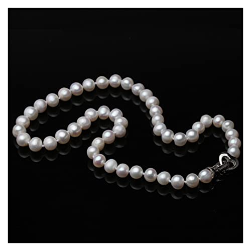 AXHNGUQB Ketten für Damen Echte natürliche Süßwasser-Perlenkette in der Nähe von runden Frauen, klassische weiße 925-Silber-Perlenkette erfüllen (Color : 7-8mm, Size : 40cm) von AXHNGUQB