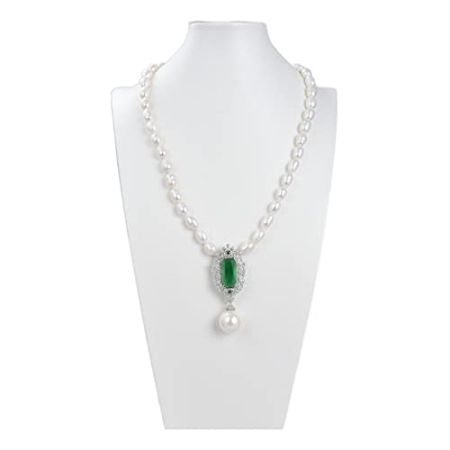 AXHNGUQB Ketten für Damen Schmucksachen 23inch weiße Perlen-Muschel-Perlen-hängende grüne Kristallhalskette erfüllen von AXHNGUQB