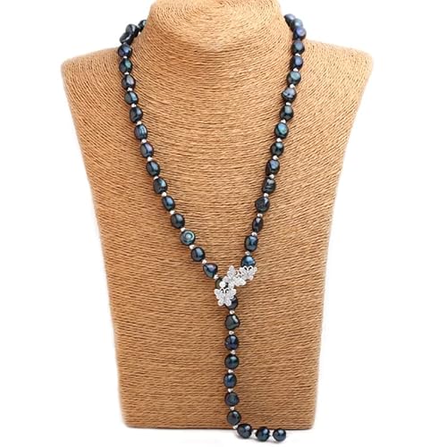 AXHNGUQB Ketten für Damen Trendige schwarze Süßwasserperlenkette Natürliche lange Perlenkette Schmuck Ehefrau Partygeschenk 700 mm erfüllen (Size : Grey necklace) von AXHNGUQB