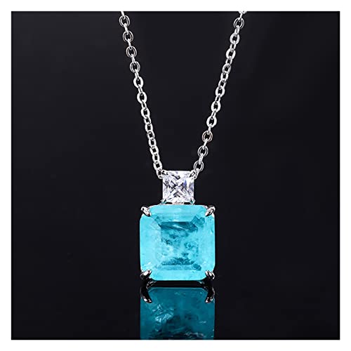 AXHNGUQB Ketten für Damen Vintage 925 Sterling Silber 12 * 12mm Paraiba Turmalin Halskette Anhänger Ohrringe for Frauen Charms Hochzeit Edlen Schmuck Sets erfüllen (Color : 45cm, Size : Necklace) von AXHNGUQB