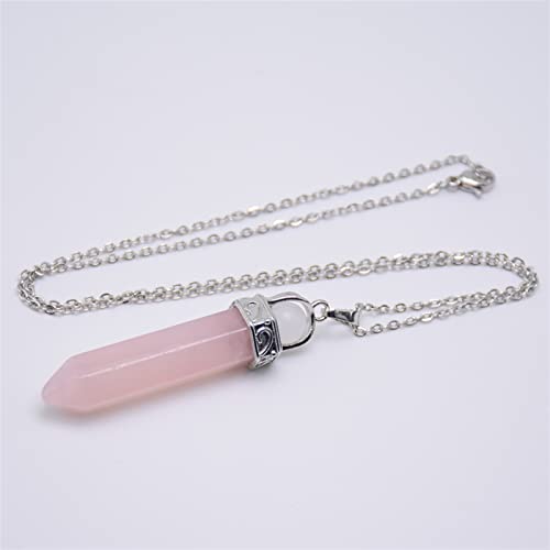 AXHNGUQB Raumdekoration Naturstein-Anhänger, runde Perle, spitz, Sechseck, Säule, Weiß, Rosa, Lila, Kristallsäule, Anhänger, Halskette for Damen und Herren (Color : Pink Crystal Chain) von AXHNGUQB