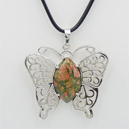 AXHNGUQB Raumdekoration Neue süße Schmetterling Anhänger & Halskette Silber Farbe Flügel Naturstein Rosa Quarze Kristallauge Pferdeform Perlen Frauen Schmuck (Color : Unakite) von AXHNGUQB