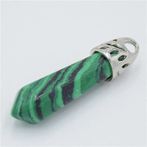 AXHNGUQB Raumdekoration Sechseckige Säule Naturstein Kristall Tigerauge Weißer Quarz Pendentif Anhänger for Frauen Charms Halsband Halskette Schmuck (Color : Malachite) von AXHNGUQB