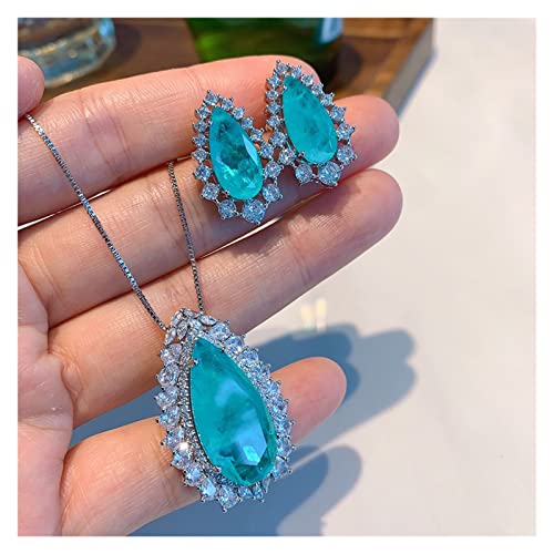 Ketten für Damen 2021 Trend 925 Sterling Silber Wassertropfen Paraiba Turmalin Anhänger Halskette Ohrringe for Frauen Hochzeit Party Edlen Schmuck Sets erfüllen ( Color : 45cm , Size : Earrings ) von AXHNGUQB