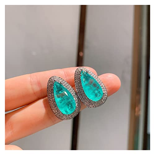 Ketten für Damen Charms 925 Sterling Silber 10 * 20 mm Paraiba Turmalin Edelstein Ohrring Halskette Ring Set for Frauen Hochzeit Cocktail Edlen Schmuck erfüllen ( Color : 45cm , Size : Jewelry set ) von AXHNGUQB