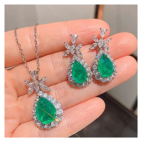 Ketten für Damen Luxus 925 Sterling Silber Hochzeitsschmuck Sets for Frauen Vintage 10 * 14mm Paraiba Turmalin Smaragd Ohrringe Anhänger Halskette erfüllen ( Color : 45cm , Size : Blue Jewelry set ) von AXHNGUQB