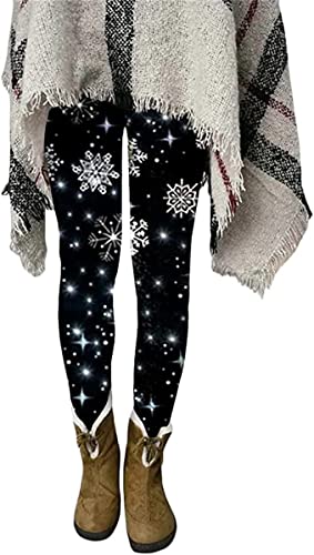 AXZDTH Damen Winter Leggings Weihnachts Schneemann Druck Hosen elastische Lange Slim Fit Winterhose Fitness Thermoleggins Tights Jogginghose L von AXZDTH