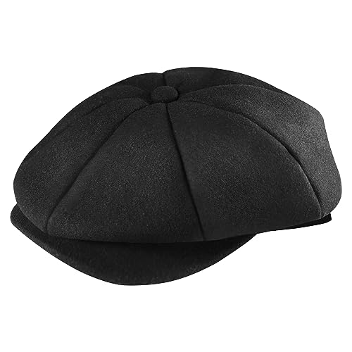 Newsboy Flat Caps Herren, Shelby Baker Boy Hüte für Herren Grau Tweed Vintage Verstellbar Peaky 8 Stück Herren Gatsby Barett Hut, Schwarz , 60 von AYAMAYA