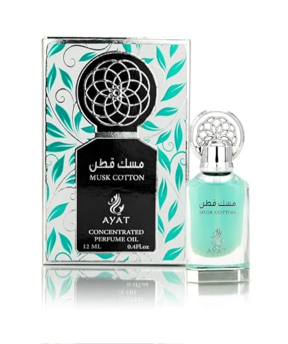 Ayat Perfumes - Parfümöl 12ml - Parfüm-Extrakt ohne Alkohol, hochwertiger Moschus, Unisex, Orientalisch, Arabisch, Oud, Natürlich, Amber, Dubai (Musk Cotton 12ml) von AYAT PERFUMES