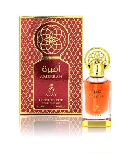 Ayat Perfumes - Parfümöl 12ml - Parfüm-Extrakt ohne Alkohol, hochwertiger Moschus, Unisex, Orientalisch, Arabisch, Oud, Natürlich, Amber, Duft: Dubai (Ameerah 12ml) von AYAT PERFUMES