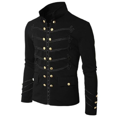 AYAZER Herren Gothic Steampunk Military Parade Jacke Slim Fit Tunika Rock Schwarz Army Mantel Langarm Herren Plus Size Jacke-Schwarz-5XL von AYAZER