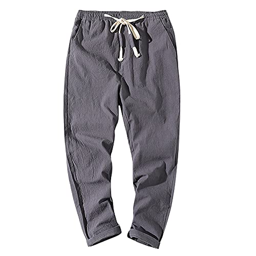 AYAZER Herren Hose, Outdoor Jeans Leggins Xs Herren Lange Hosenhosen Herren Hosen Männer Baumwollleinen Gedruckte Kordelzug Hosen Männer Casual Lose und Bequeme Hosen (Grau,L) von AYAZER