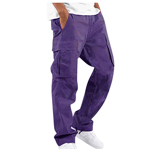 AYAZER Herren Hosen, Freizeithose Herren Lang Baumwolle Hosen Herren Men Schlicht Basic Joggers Locker Sommer Straight mit Schlitz Große Größe Männer Sweat mit Zipper Lauschig Dünne Lila XXL von AYAZER