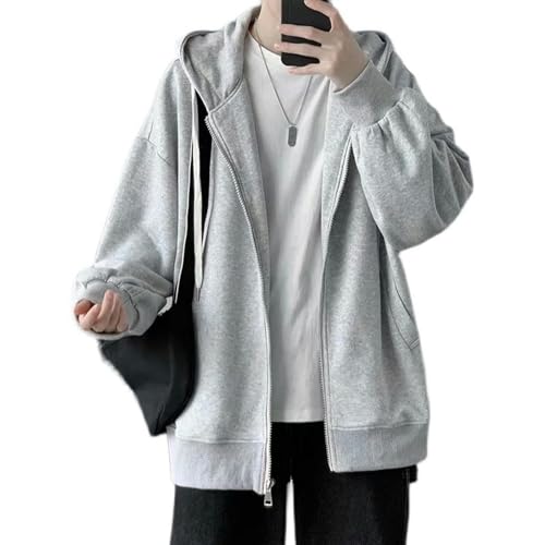 AYAZER Strickjacke mit Kapuze und Reißverschluss, Herren-Sweatshirt, dünn, Frühling und Herbst, lockere, lässige Sport-Top-Jacke – hellgrauer dünner Schnitt – M von AYAZER