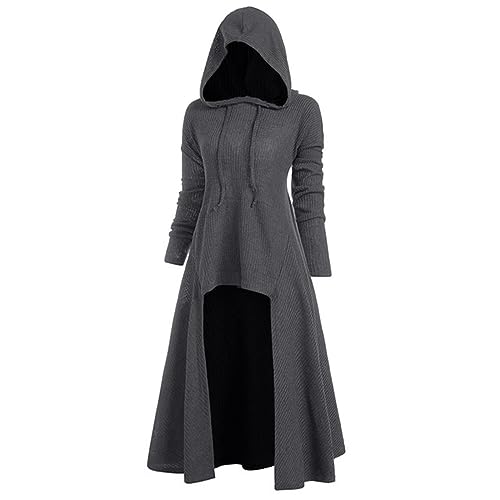 AYAZER Vintage Steampunk Goth Cape Jacke Einfarbig Lässige Strickjacke mit Kapuze Business Langarm Strickjacke Oberbekleidung Streetwear-B-Dunkelgrau-L von AYAZER