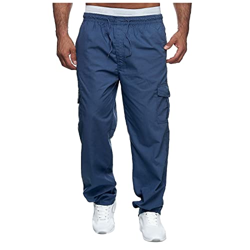 Arbeitshosen Männer, Schlaghose Mit Schlitz Denim Jeans Kaufen Herren Lange Hosenhosen Herren Hosen Herren Laufhosen Multi-Pocket Kleine Füße Hose Einfarbige Slim Tooling Casual Hosen (Blau,XL) von AYAZER