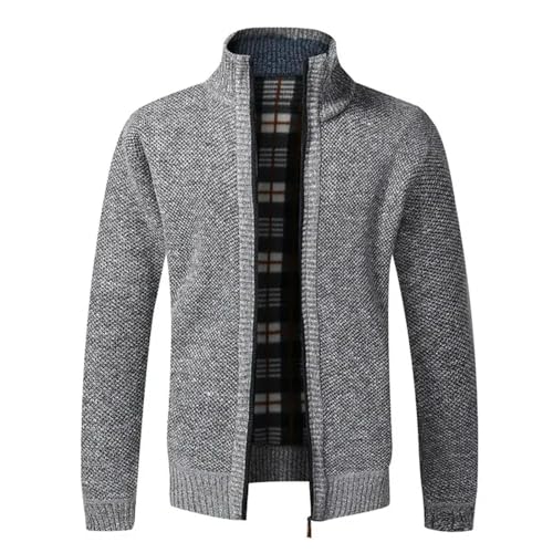 Hohe Qualität Winter Herren Strickjacke Slim Fit Stehkragen Reißverschluss Jacke Männer Solide Baumwolle Dicke Warme Strickjacke Männer-hellgrau-4XL von AYAZER