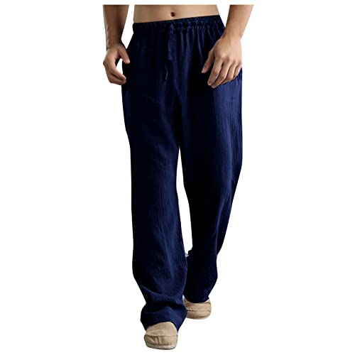 Hosen, Chino Hose Stretch Baumwolle Hosen Hosen Men Schlichtee Joggers Große Größen Lauschig Cool Frühjahr mit Schlit Pant Mens Schlafanzug Straight Kordelzug Soft Hell Marine 4XL von AYAZER