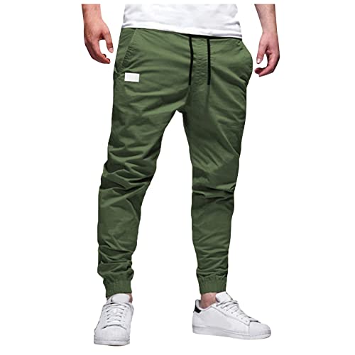 Jogginghose Herren, Outdoorhosen Jeans Mit Gummizug An Den Beinen Herren Lange Hosenhosen Herren Hosen Herren Laufhosen Multi-Pocket Kleine Füße Hose Einfarbige Slim Tooling Casual Hosen (Grün,L) von AYAZER