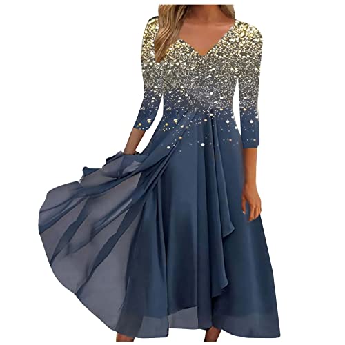 Kleider Damen Spitzenkleid Chiffon Cocktailkleid Festliches Ballkleid Brautjungfernkleider Für Hochzeit Midi Abendkleider Damen Kleid Winter Boho Kleid Beach Dress Satin Kleid Damen Elegant Gold XL von AYAZER