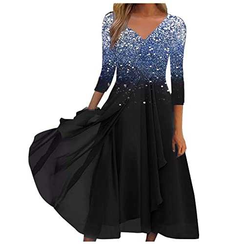 Kleider Damen Spitzenkleid Chiffon Cocktailkleid Festliches Ballkleid Brautjungfernkleider Für Hochzeit Midi Abendkleider Damen Kleid Winter Boho Kleid Beach Dress Strand Kleid Damen Sommer Blau XL von AYAZER