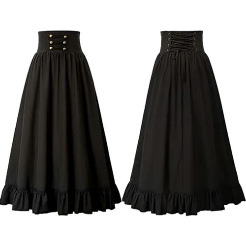 Neuer Damen Sommer Gothic Langer Rock Hohe Taille Rüschensaum A-Linie Elastische Taille Retro Plissee Lässiger Partyrock-Schwarz-M Neuer Damen Sommer Gothic Langer Rock Hohe Taille Rüschensaum A-Linie Elastische Taille Retro Plissee Lässiger Partyrock-Schwarz-M von AYAZER