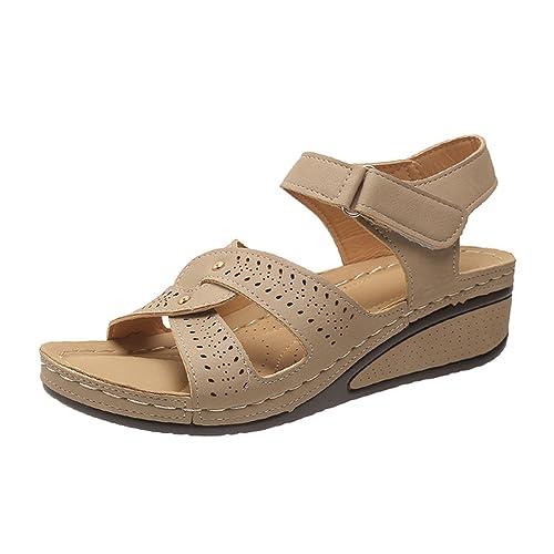 Plus Size Fashion Wedge Sandalen Damen Sommer Casual Plattform Walking Alias ​​Mujer Bequeme rutschfeste Strandschuhe Frau-Beige-35 von AYAZER